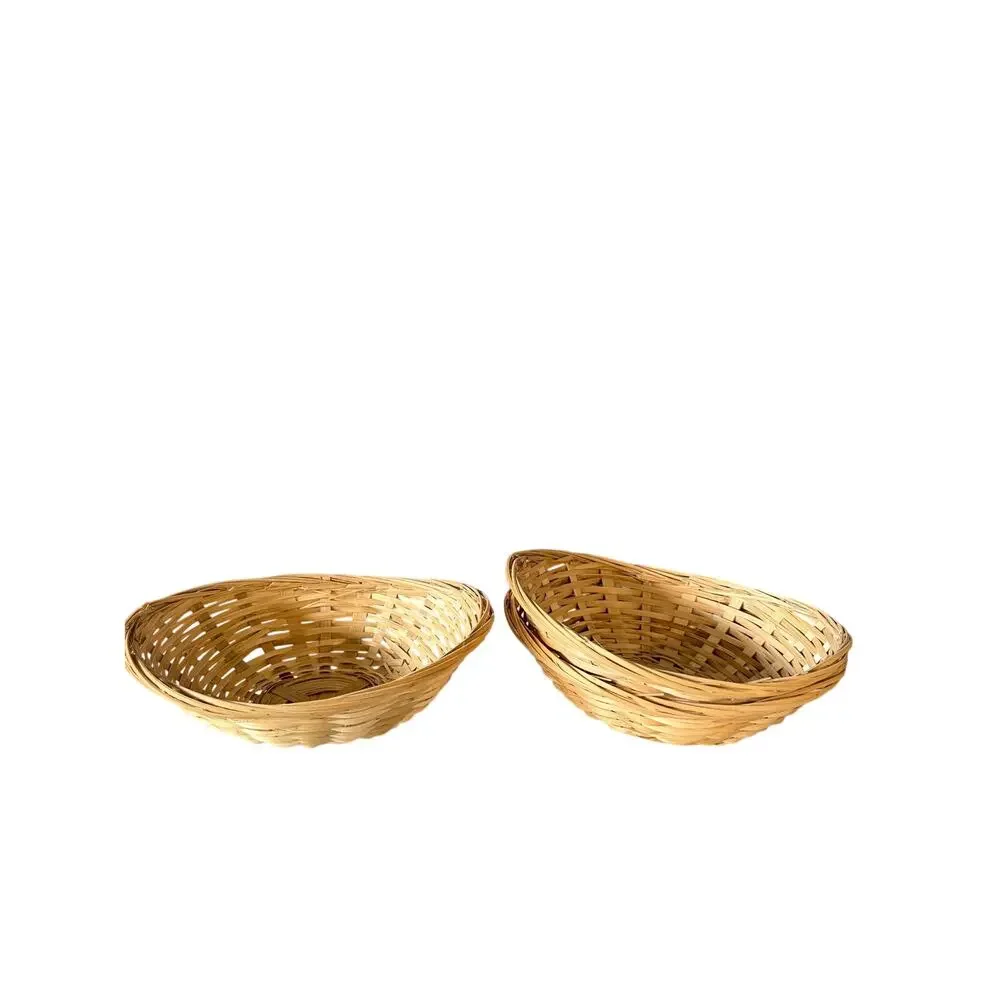 5 Vintage Natural Small Woven Baskets Oval Wicker Storage Fruit Snack Bowls